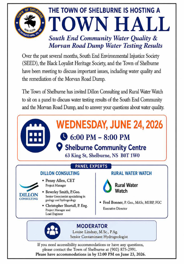 Town Hall – South End Community Water Quality & Morvan Rd Dump Water Testing Results